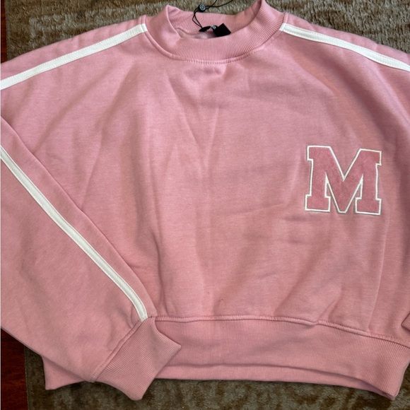 Pink crop sweater M monogram Missguided cotton fleece cropped round neck - Picture 4 of 7